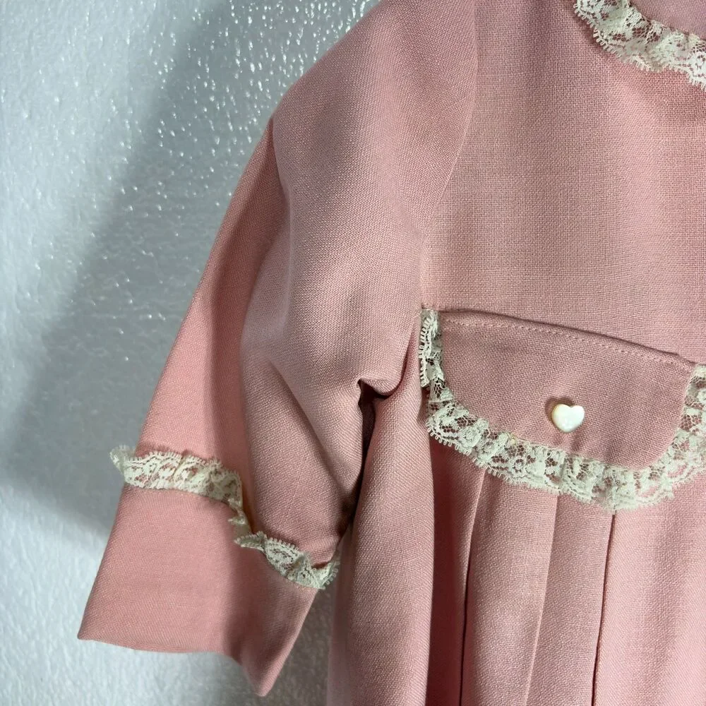 Girls Vintage Handmade Pink Jacket with Lace Trim and Lining 6-12 Months
